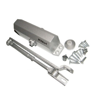 Amortizor ușă cu opritor 90°, cu braț articulat, forța 2, argintiu, ICSA 0603B00000