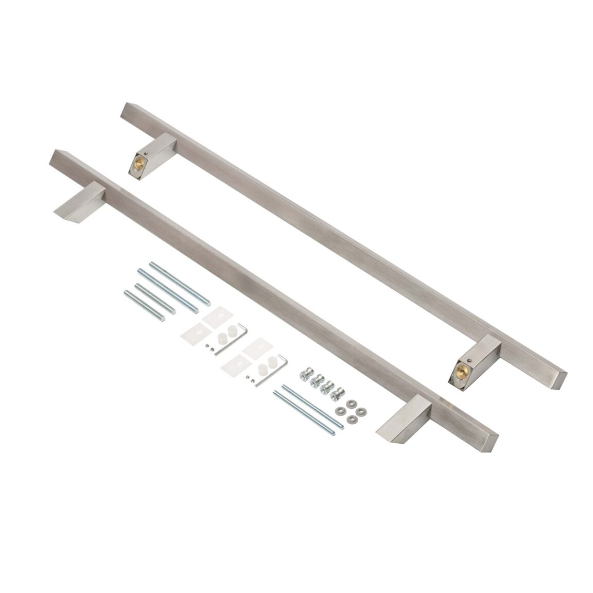 Mâner aplicat tip bară pătrat 25 mm, spațial, bară aplicată înclinat, interax 600mm, L 800mm, set 2 buc, oțel inox satinat, accesorii fixare incluse, Comunello N721C903XB010